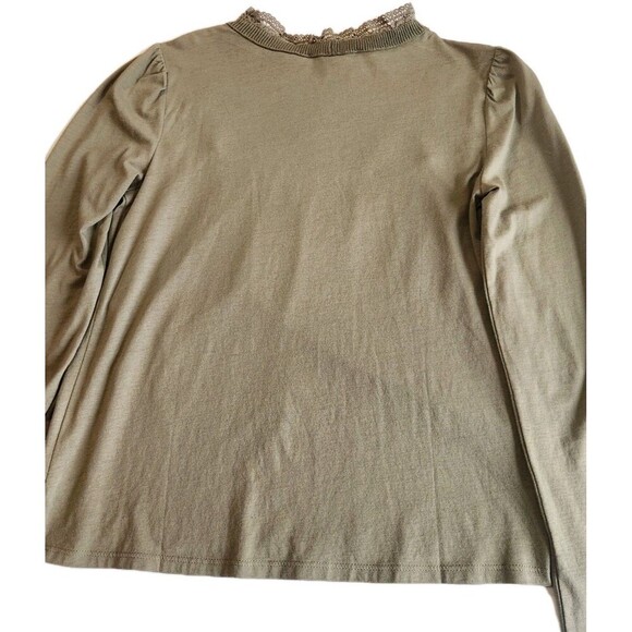 Loft Romantic Feminine Green Blouse With Lace Smock Neck Sz XS - Picture 7 of 7